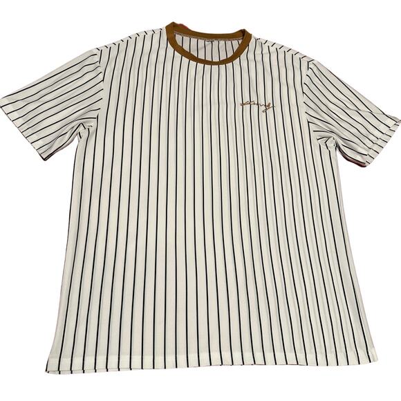 Retro Black White Stripe Umpire Tee w/ Brown Trim – Size L - Picture 1 of 4
